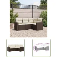 The Living Store 4-tlg. Garten-Sofagarnitur mit Kissen Braun Poly Rattan
