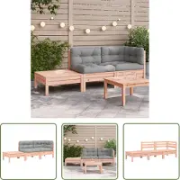The Living Store Gartensofa mit Kissen und Fußhocker Massivholz Douglasie