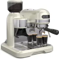 Klarstein Bella Café Siebträgermaschine Mit Mahlwerk – 19 Bar, 1550 W, 1,4 L, Integriertes Kegelmahlwerk, Milchaufschäumer, 2 Tassen, Thermo Block, Creme, Rostfreier Stahl