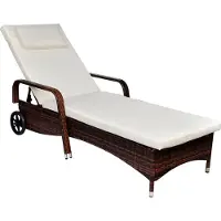 Syfax Sonnenliege mit Polster & Rollen Poly Rattan Braun
