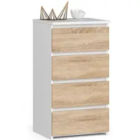 Akord Elegante Kommode CL4 in Weiß Eiche und Sonoma mit 4 Schubladen 40 cm Breite 74 cm Höhe 35 cm Tiefe