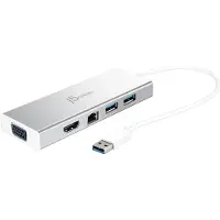 J5CREATE JUD380-N USB 3.0 Mini Dock, Kabelgebunden, USB 3.2 Gen 1 (3.1 Gen 1) Type-A, 10,100,1000 Mbit/s, 10BASE-T, 100BASE-T, 1000BASE-T, Silber, Silver