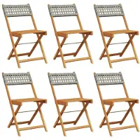 Syfax Klappstühle, 6 Stück, graues Polyrattan und Massivholz