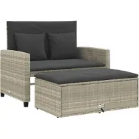 Syfax Gartensofa mit Kissen 2-Sitzer Hellgrau Poly Rattan