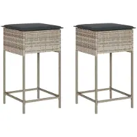 Syfax Garten-Barhocker mit Kissen 2 Stk. Hellgrau Poly Rattan
