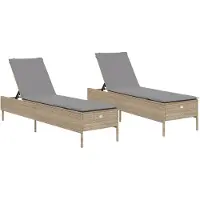 vidaXL Sonnenliegen mit Auflagen 2 Stk. Beige Poly Rattan