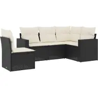 Sonstiges 5-tlg. Garten-Sofagarnitur mit Kissen Schwarz Poly Rattan