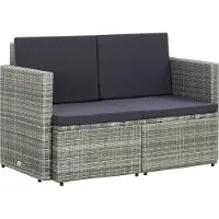 Syfax 2-Sitzer-Gartensofa mit Auflagen Grau Poly Rattan