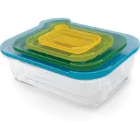 Joseph Joseph Nest Glass Storage - 4-teiliges Aufbewahrunsgbehälterset aus Glas - mehrfarbige Deckel