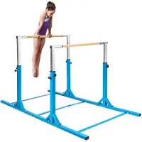 Costway Gymnastik Barren, Turnbarren höhenverstellbar & breiteverstellbar, Reckstange bis 100kg belastbar, Trainingsstangen für 6-12 Jahre alte Kinder Blau