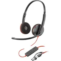 Poly HP Blackwire 3220 USB-C Stereo-Headset + USB-C/A-Adapter, Kabelgebunden, Büro/Callcenter, 64 g, Kopfhörer, Schwarz
