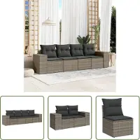 The Living Store 4-tlg. Garten-Sofagarnitur mit Kissen Grau Poly Rattan
