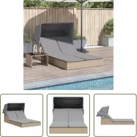 The Living Store Doppel-Sonnenliege mit Dach und Auflagen Beige Poly Rattan