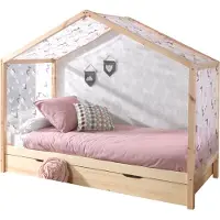 Vipack Hausbett Dallas Bett ZH 90 x 200 cm Natur + Textilzelt Butterfly + Ausziehbett