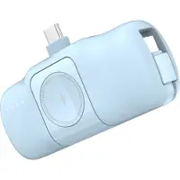 Wozinsky Mini-Powerbank mit integriertem USB-C-Kabel und Apple Watch Ladegerät 5000 mAh 15 W Blau