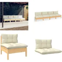 vidaXL 4 Sitzer Gartensofa mit Creme Kissen Massivholz Kiefer - 4-Sitzer-Gartensofa - 4-Sitzer-Gartensofas - Mittelsofa - Mittelsofas