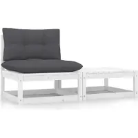 Syfax 2-tlg. Garten-Lounge-Set mit Kissen Weiß Kiefer Massivholz
