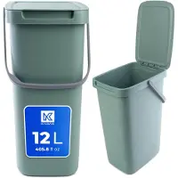 Kadax Abfallbehälter mit Deckel und Griff, Abfalleimer aus Plastik, Mülleimer für die Mülltrennung (Grün, 12L)