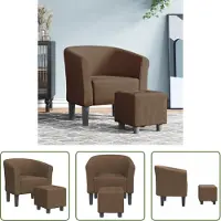 The Living Store Clubsessel mit Fußhocker Braun Stoff