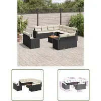 The Living Store 13-tlg. Garten-Sofagarnitur mit Kissen Schwarz Poly Rattan