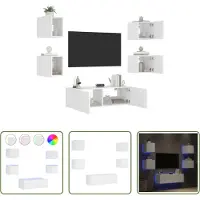 The Living Store 5-tlg. TV-Wohnwand mit LED-Leuchten Weiß