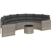 Syfax Gartensofa mit Tisch und Kissen Halbrund Grau Poly Rattan