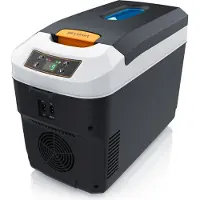 Brandson Kühlbox elektrisch 10 l mit Sichtfenster, Autokühlschrank, Thermobox kühlt und wärmt von -10 bis 65 °C, 230 V Netz und 12 V Kfz, Display, Trageband, Cool Grey