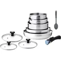 Arthur Martin Induktionskochgeschirr-Set – – AM4485 – Edelstahl – 10-teilig – Abnehmbarer Griff – Geeignet für alle Herdarten, inklusive Induktion