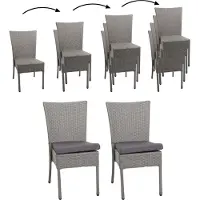 Mendler 2er-Set Poly-Rattan Stuhl HWC-G19, Balkonstuhl Gartenstuhl, stapelbar - grau, Kissen dunkelgrau