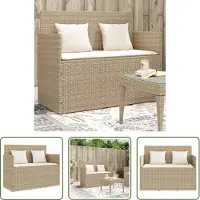 The Living Store Gartenbank mit Kissen Beige Poly Rattan