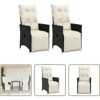The Living Store Gartensessel mit Kissen 2 Stk. Verstellbar Schwarz Poly Rattan