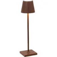 Zafferano LED-Akku-Tischlampe Poldina micro, rostbraun, IP65 dimmbar, braun / rost, Aluminium, Modern