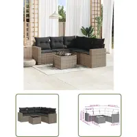 The Living Store 6-tlg. Garten-Sofagarnitur mit Kissen Grau Poly Rattan