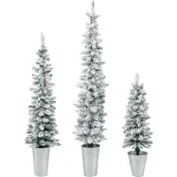 Costway 3er Weihnachtsbaum Künstlich mit Schnee, 90+120+150cm, Tannenbaum Bleistift mit Sockel aus Metall, Kunstbaum Christbaum Weihnachten, für Zuhause Büro Geschäfte, Grün und Weiß