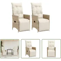 The Living Store Gartensessel mit Kissen 2 Stk. Verstellbar Beige Poly Rattan