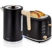 Briebe SKT1167BLK Nordic Set Toaster 2 Scheiben Breite Schlitze + Wasserkocher 1,7L Elektrischer Schwarz