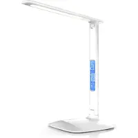 Brandson Schreibtischlampe LED mit Kalender, Alarm und Temperaturanzeige, Tischleuchte dimmbar, 450 Lumen, 3 Lichtfarben, 5 Helligkeitsstufen, Touch-Bedienung, Leselampe, weiß