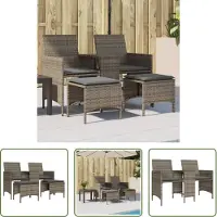 The Living Store Gartensofa 2-Sitzer mit Tisch und Hockern Grau Poly Rattan