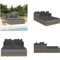 vidaXL Sonnenliege mit Kissen Grau 182x118x63 cm Poly Rattan - Sonnenliege - Sonnenliegen - Garten Sonnenliege - Gartenliege