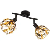 Globo Lighting Strahler Metall schwarz matt, Metall goldfarben, schwarz patiniert, Acrylkristalle klar, LxBxH: 250x120x155mm, exkl. 2x E14 25W 230V
