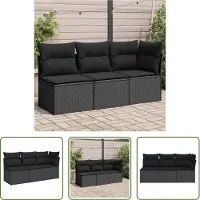 The Living Store Gartensofa mit Kissen 3-Sitzer Schwarz Poly Rattan
