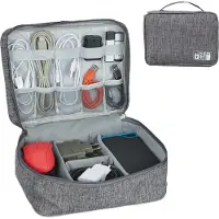 Relaxdays Kabeltasche, Organizer für Ladekabel, USB Stick, PC Zubehör, Stoff, Kabelaufbewahrung HxBxT: 11x25x20 cm, grau