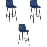 Leobert Valora NADO Barhocker, marineblauer Samt, schwarze Beine, 3er-Set | Elegantes Trio aus marineblauem Samt