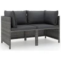 Syfax 2-Sitzer-Gartensofa mit Polstern Grau Poly Rattan