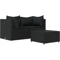 Syfax 3-tlg. Garten-Lounge-Set mit Kissen Schwarz Poly Rattan