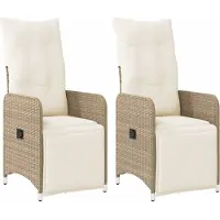 Syfax Gartensessel mit Kissen 2 Stk. Verstellbar Beige Poly Rattan