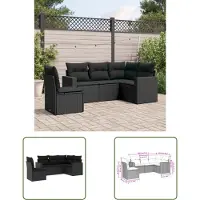 The Living Store 5-tlg. Garten-Sofagarnitur mit Kissen Schwarz Poly Rattan