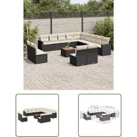The Living Store 14-tlg. Garten-Sofagarnitur mit Kissen Schwarz Poly Rattan