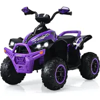 Costway 12V Elektro Kinderquad mit Musik, Hupe und LED Scheinwerfer, Elektroquad, Kinder Quad 2,2-4,3 km/h, für Kleinkinder ab 3 Jahre (Lila)