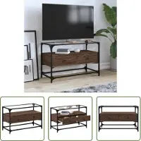 The Living Store TV-Schrank mit Glasplatte Braun Eiche 80x35x51 cm Holzwerkstoff